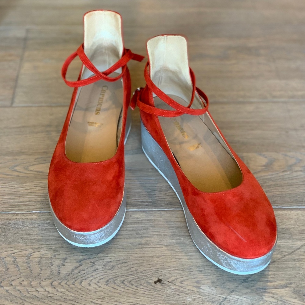 Italian Leather Red Platform Espadrilles